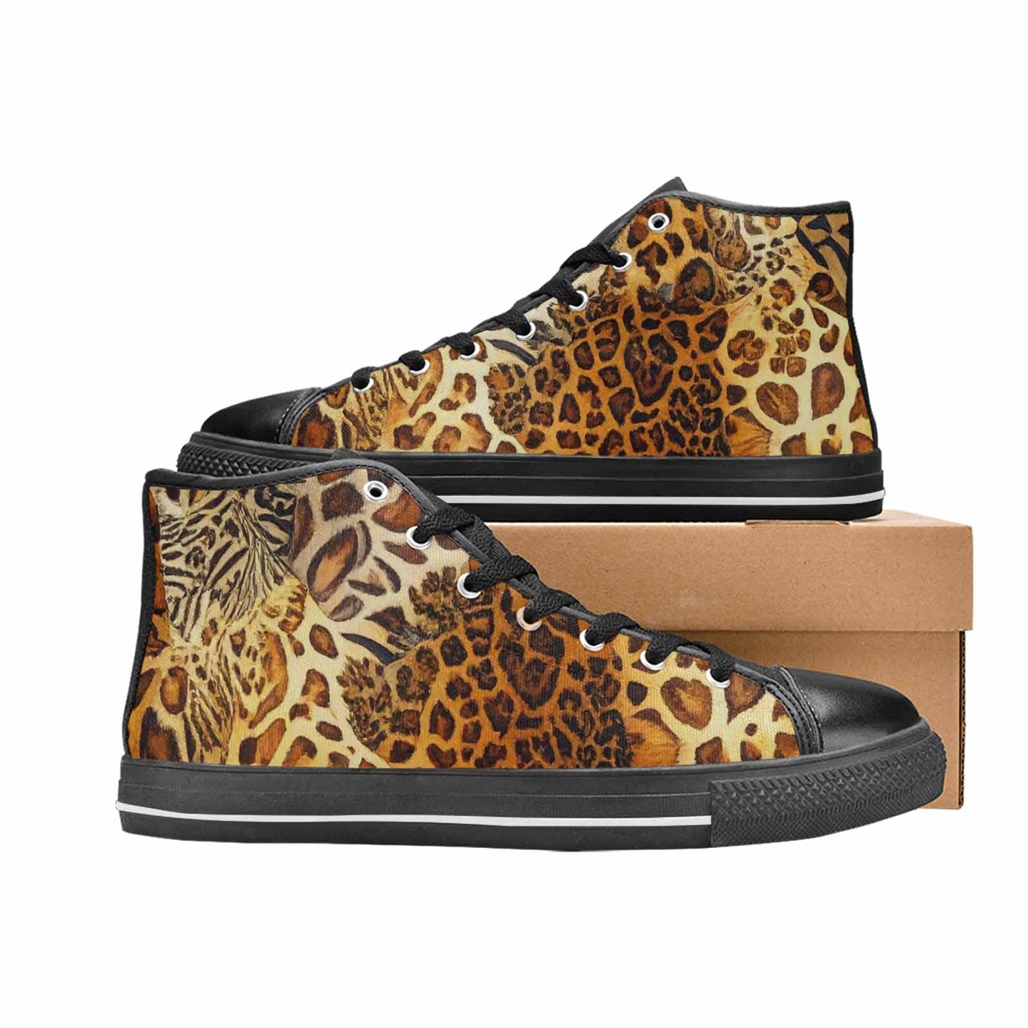 WOMEN'S Animal Print High Top Canvas Wallpaper Art Custom Shoes