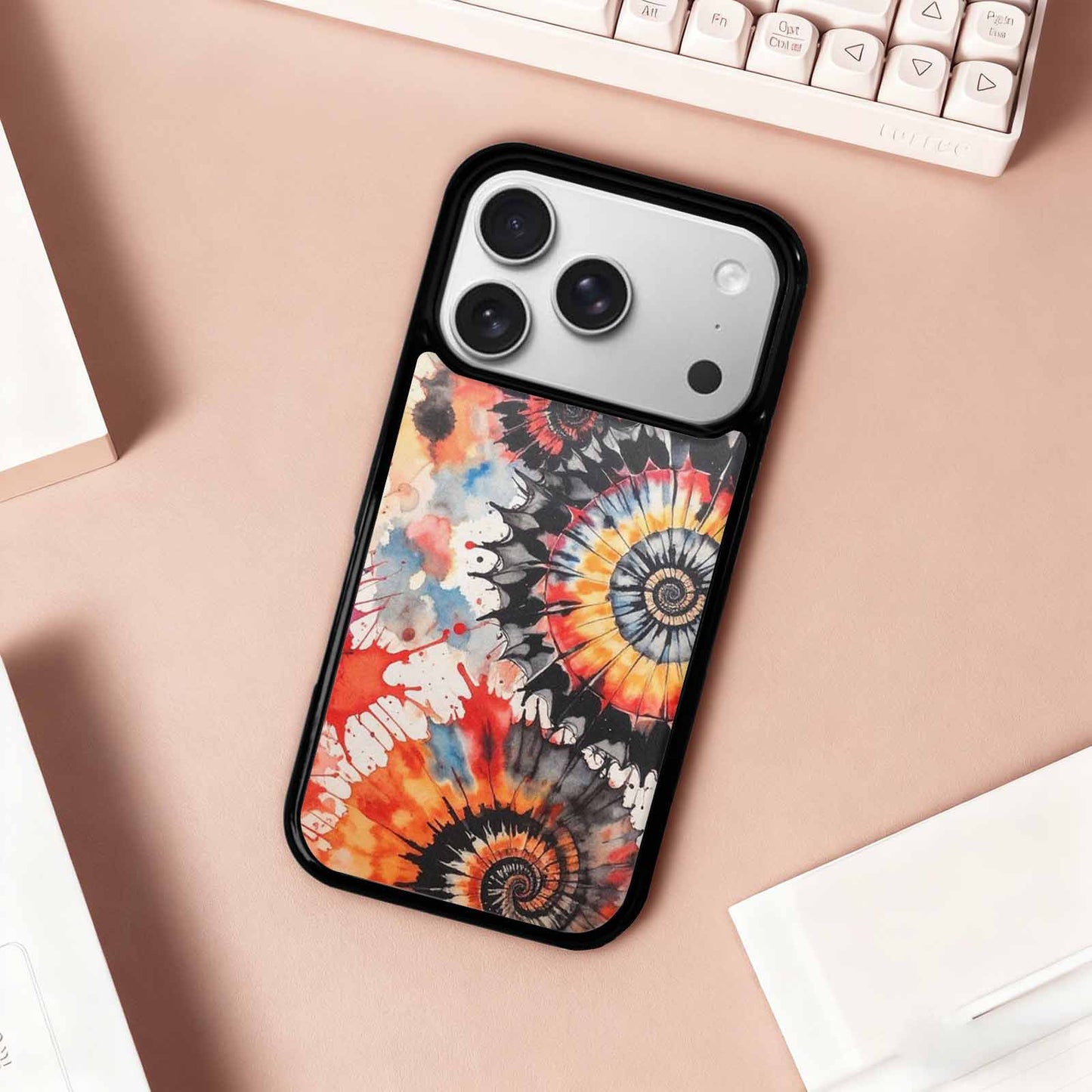 iPhone 17 Pro Case — Tie Dye Swirls Black Red Tie, Custom Phone Case