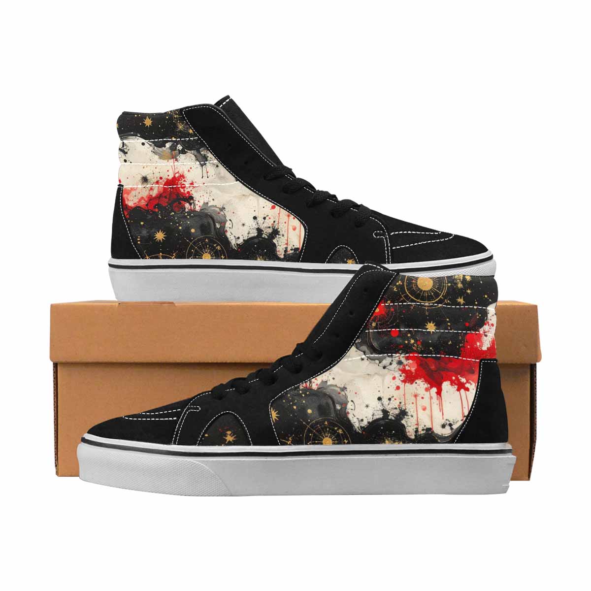 MEN'S Zodiac Black & Red Ink High Top Canvas Artist-designed Y2K Custom Shoes