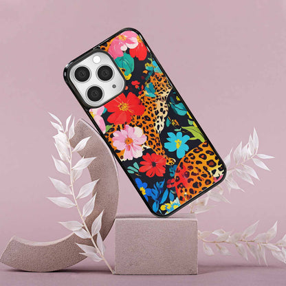 iPhone 15 Pro Max Case — Leopard Print Floral, Custom Art Phone Cover