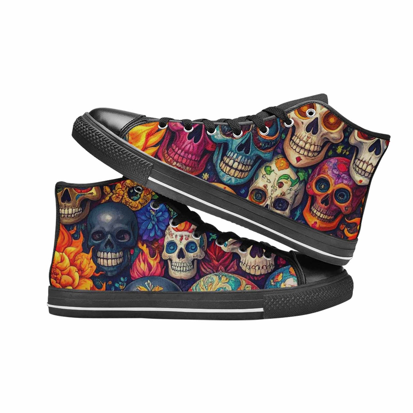 WOMEN'S Skull High Top Canvas Cottagecore Sneakers