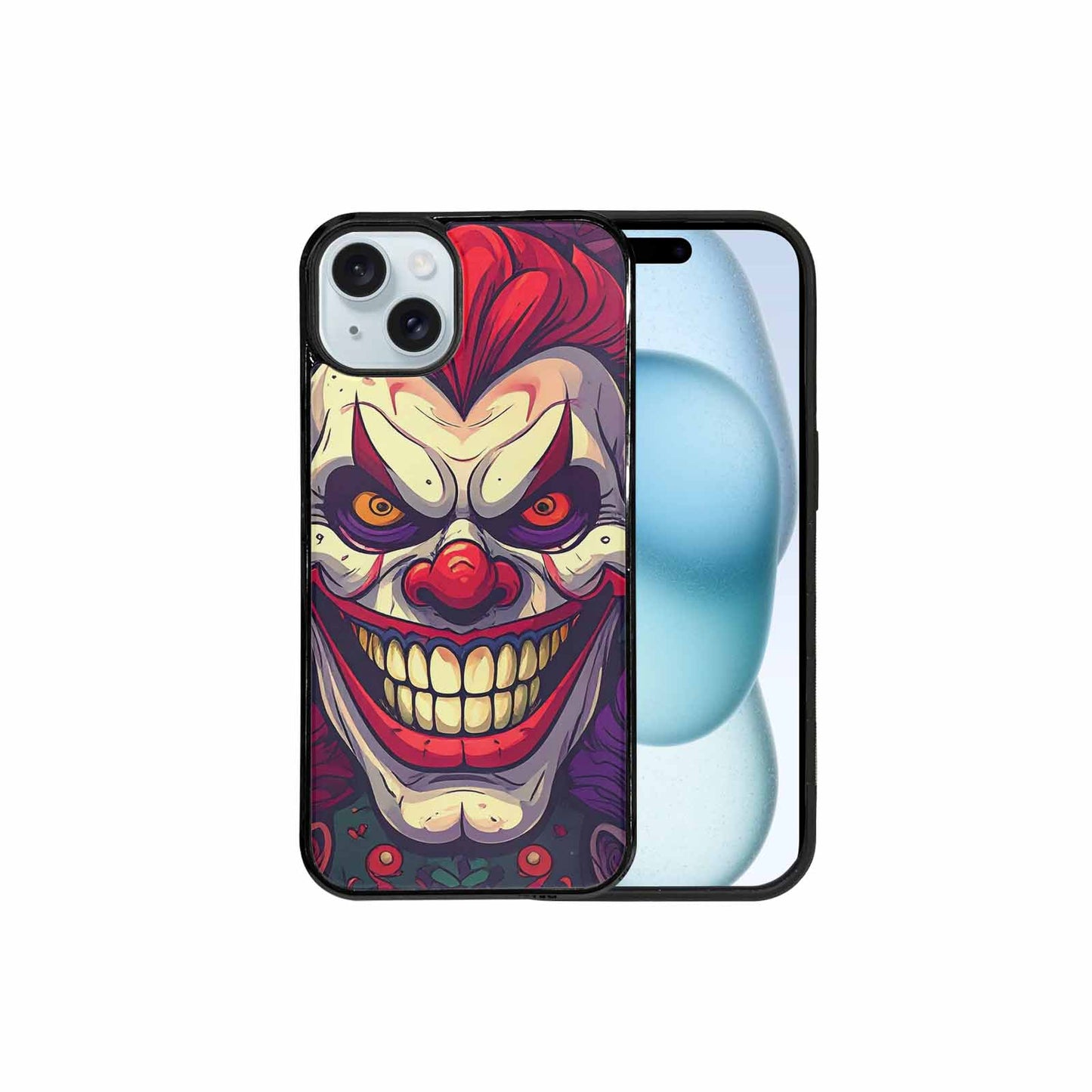 iPhone 15 Plus Case — Evil Circus Heads Faces Overlapping Patterns, Original Design Phone Case
