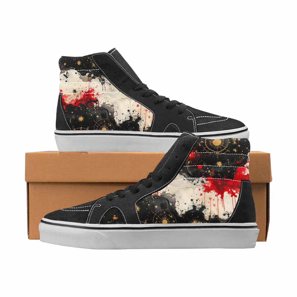 WOMEN'S Zodiac Black & Red Ink High Top Canvas Graphic Print Grunge Custom Art Shoes