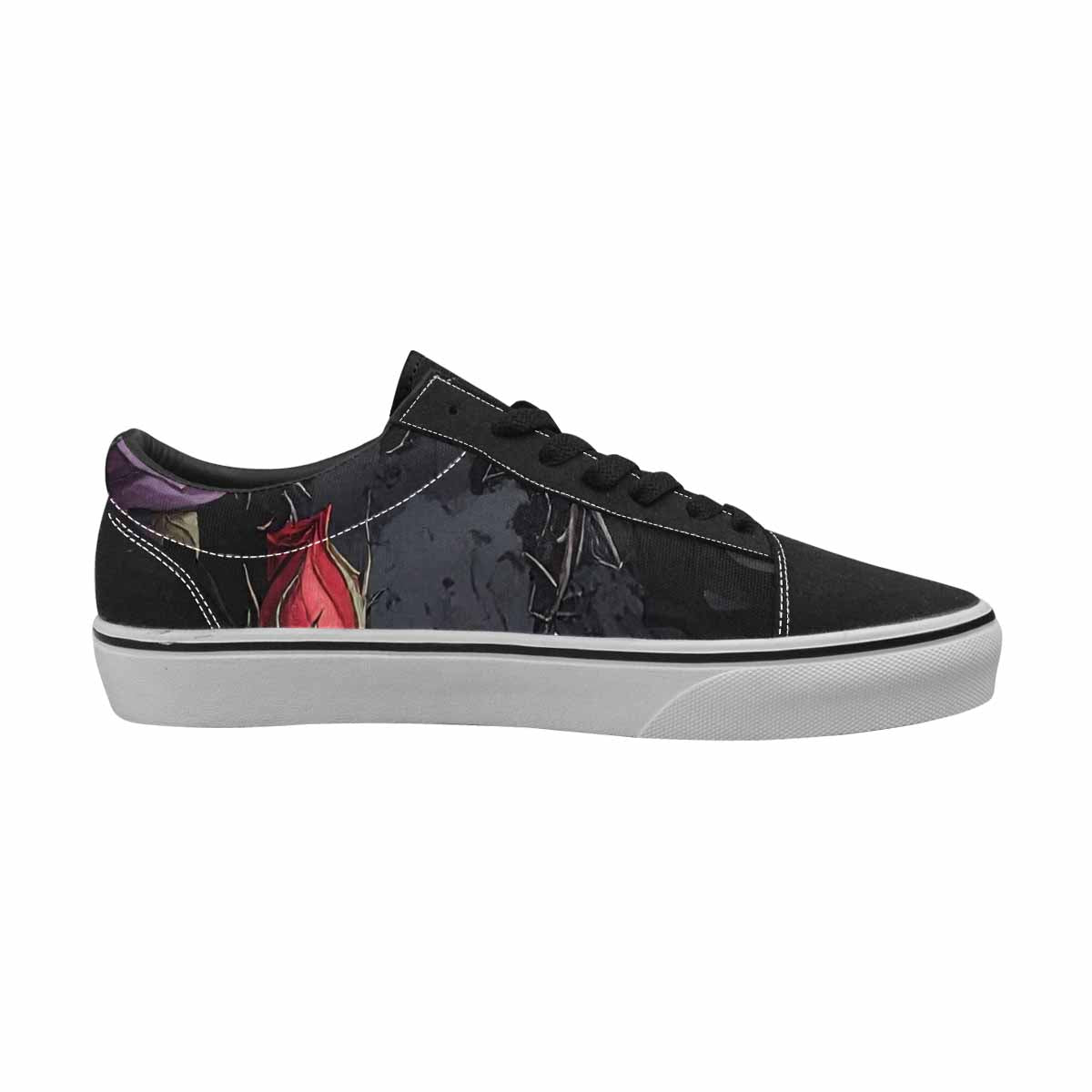 WOMEN'S Black Gothic Rose Canvas Lace-Up Dark Academia Sneakers