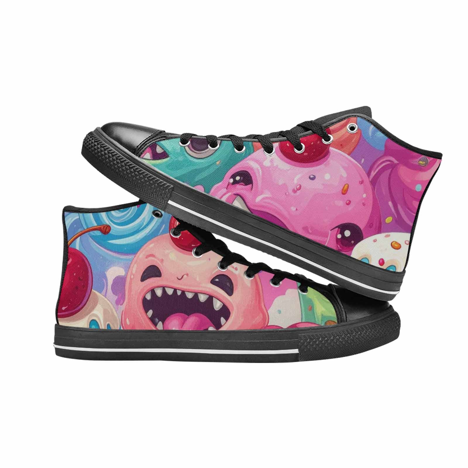 WOMEN'S Melting Icecream Monster Cherry High Top Canvas Cottagecore Sneakers