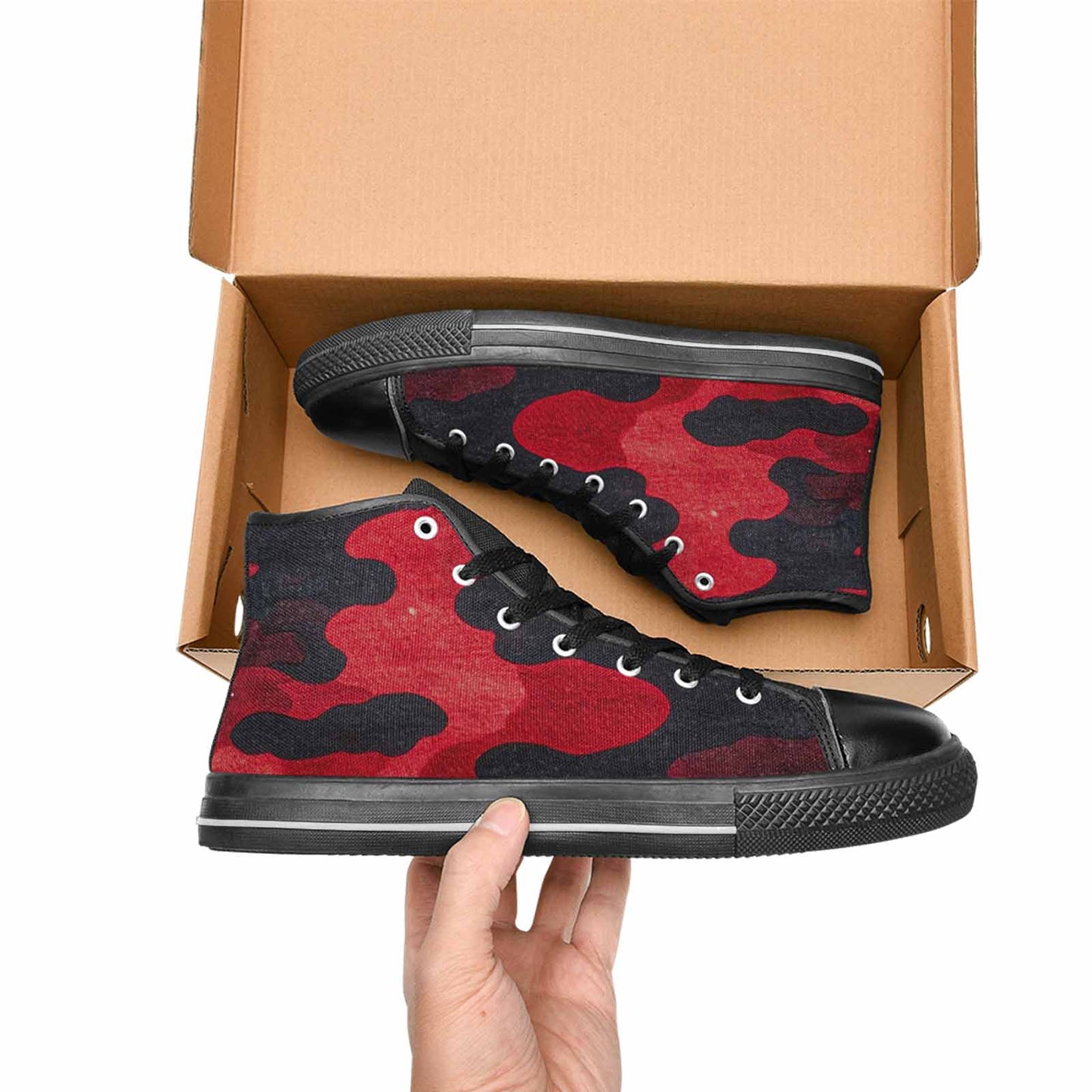MEN'S Tactical Camo Red Black High Top Canvas Dark Academia Custom Sneakers