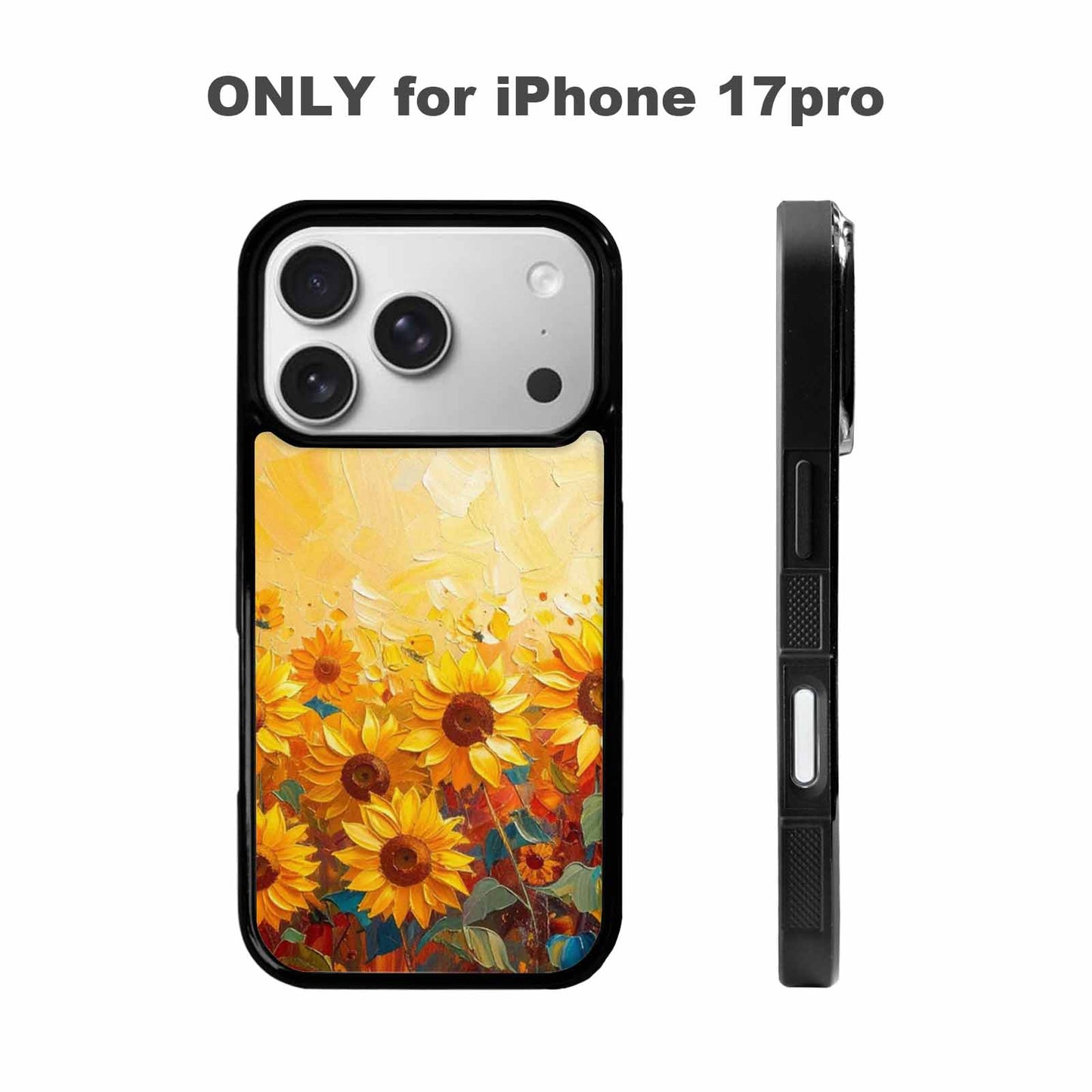 iPhone 17 Pro Case — Impressionist Sunflower Brushstroke Pattern Hundreds Floral, Custom Designed Case Cover
