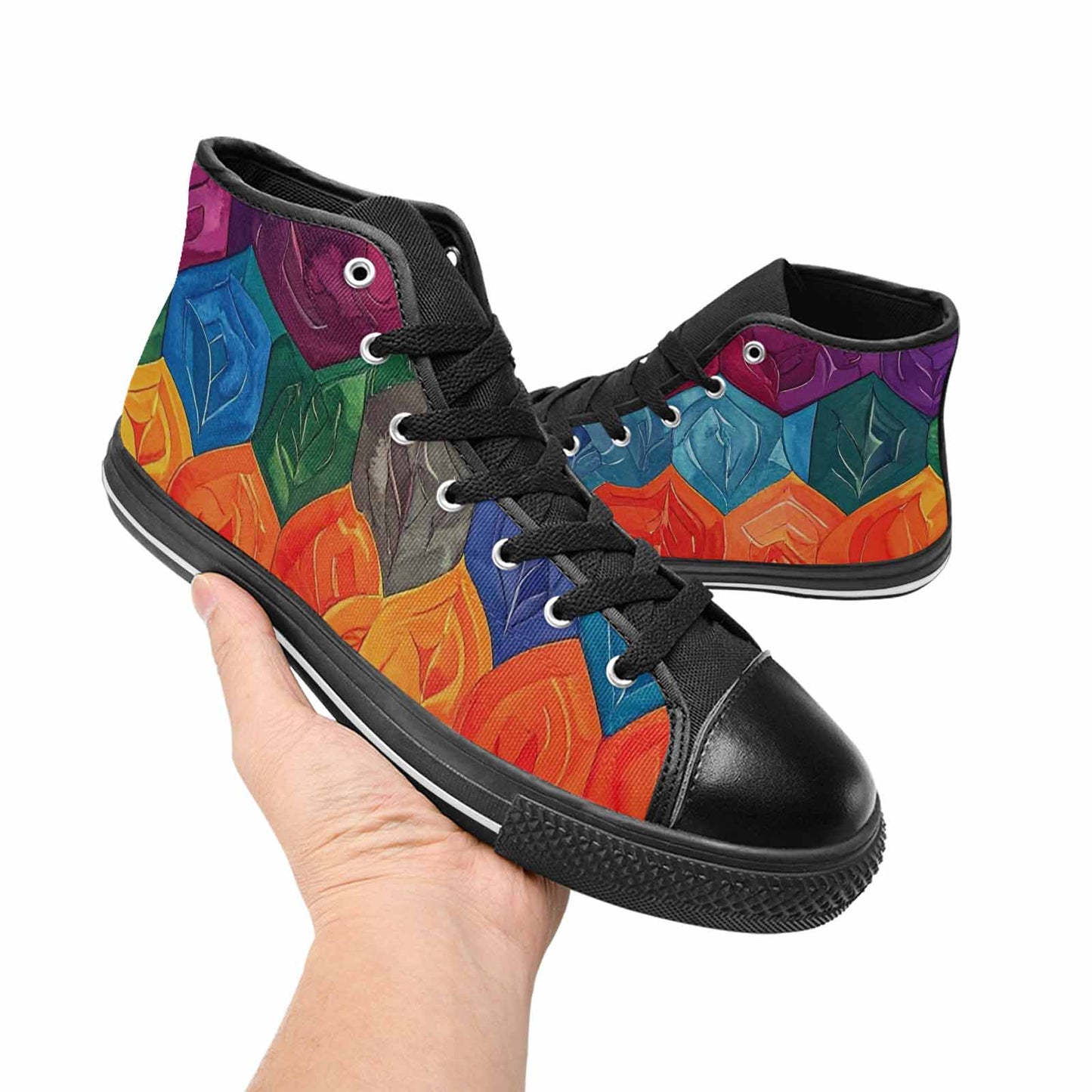 MEN'S Rainbow Pride Flag High Top Canvas Vibrant Chaos Shoes