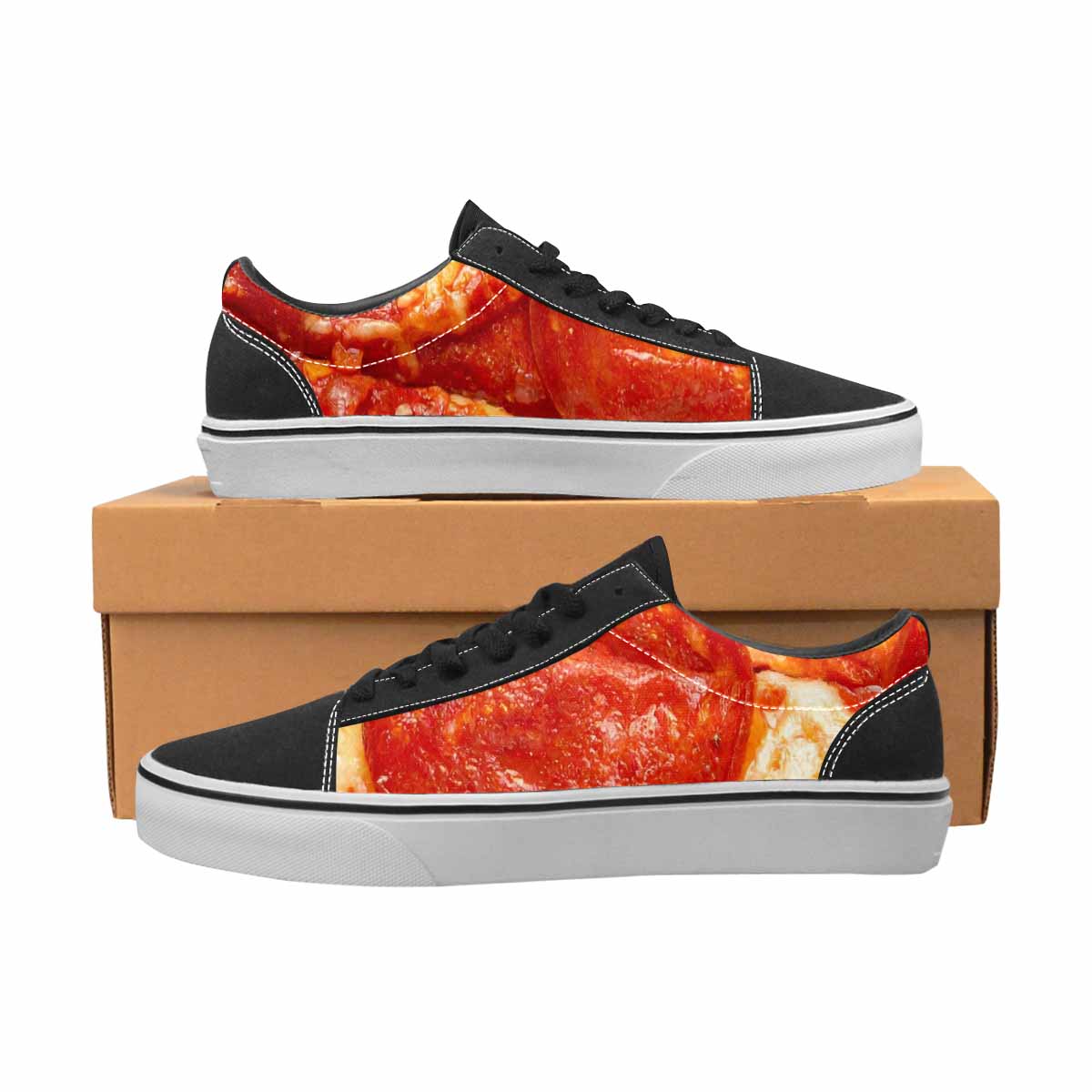 WOMEN'S Pepperoni Pizza Print Canvas Lace-Up Dark Academia Custom Sneakers