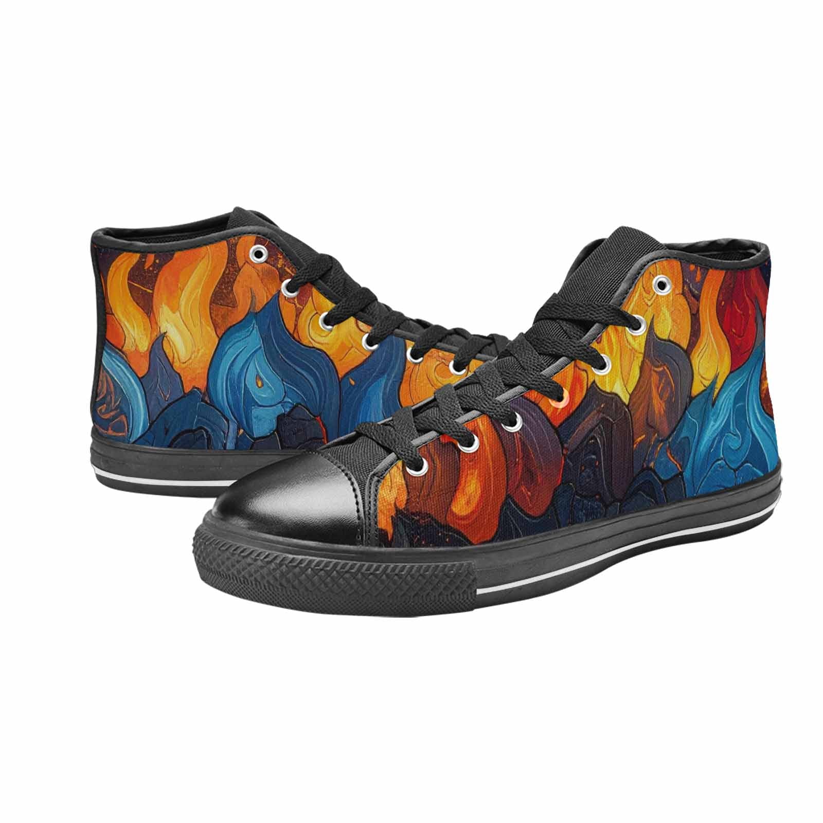 WOMEN'S Fire Flame High Top Canvas Vibrant Chaos Custom Shoes