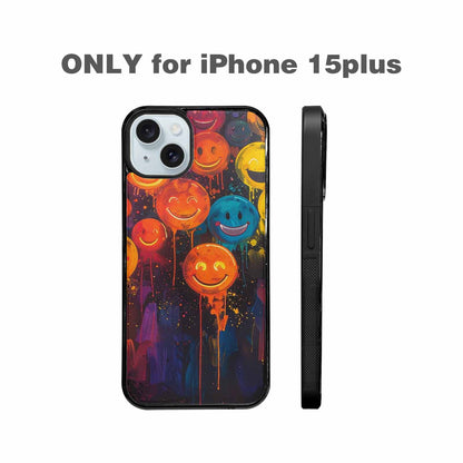 iPhone 15 Plus Case — Smiley Faces Glow Smiley Faces Pattern, Customized Protective Case