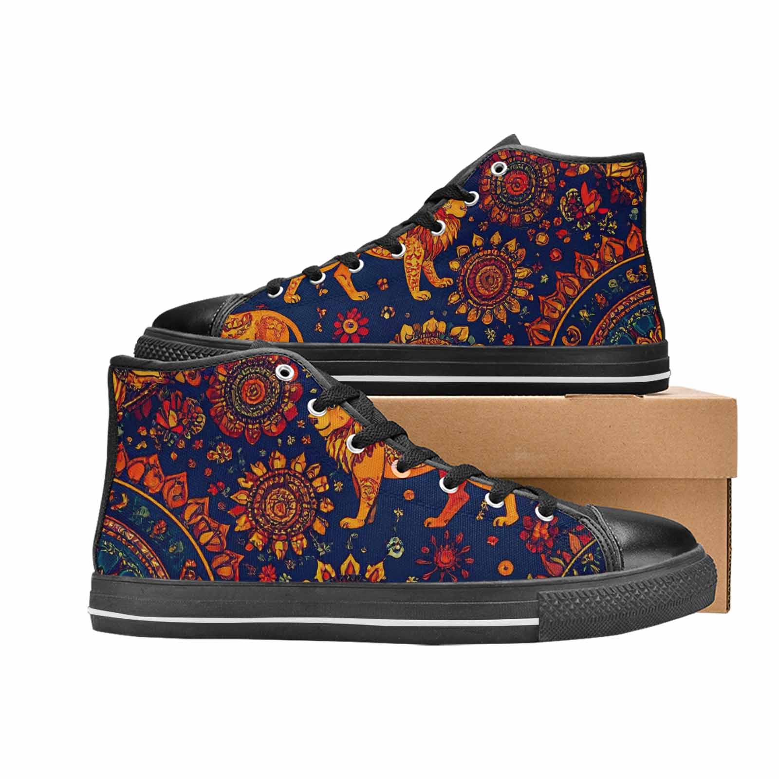 MEN'S Mandala Lions High Top Canvas Vivid Custom Shoes