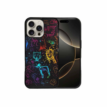 iPhone 16 Pro Max Case — Neon Glow Outline Icon Pattern Hundreds, Customized Protective Case