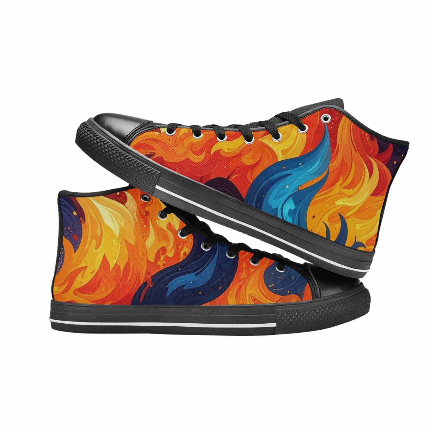 MEN'S Fire Flame High Top Canvas Wallpaper Art Shoes