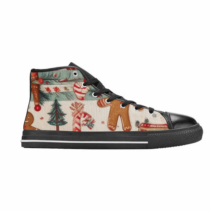 WOMEN'S Christmas Holly Snowflake High Top Canvas Wallpaper Art Custom Sneakers