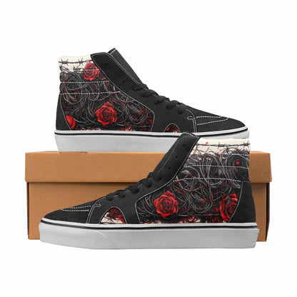 WOMEN'S Barbed Wire Black & Red Ink High Top Canvas Personalized Grunge Custom Printed Shoes