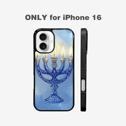 iPhone 16 Case — Hanukkah Menorah Pattern Seamless Repeat Jewish, Custom Phone Case