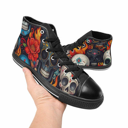MEN'S Skull High Top Canvas Vibrant Chaos Custom Sneakers
