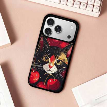 iPhone 17 Pro Case — Retro Cherry Cat Face Retro Vintage, Custom Art Phone Cover