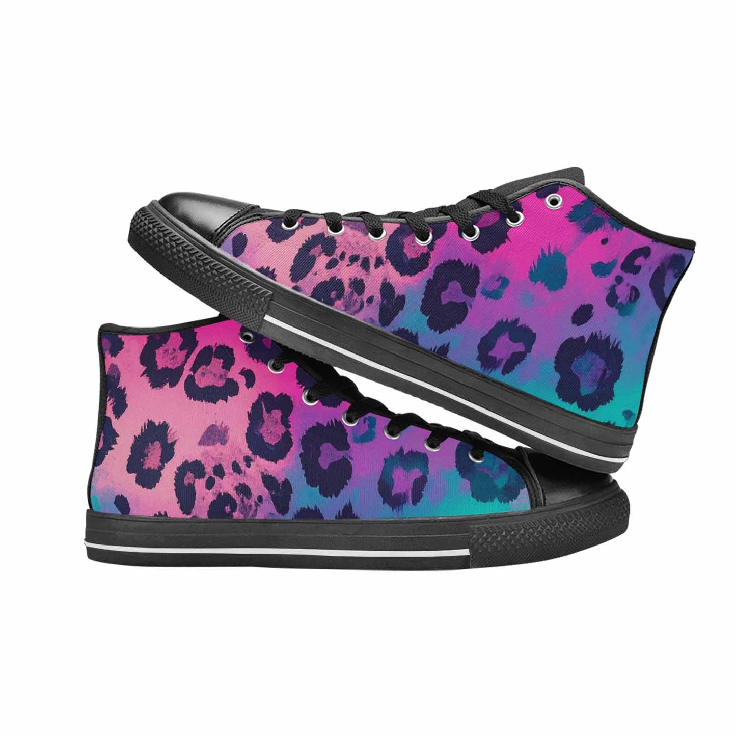WOMEN'S Leopard Neon Pink Teal Airbrush High Top Canvas Vibrant Chaos Sneakers