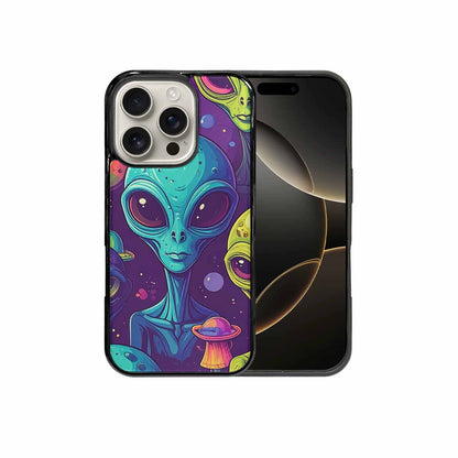 iPhone 16 Pro Case — Alien Ufo Cartoon Art Pattern Groovy, Custom Designed Case Cover