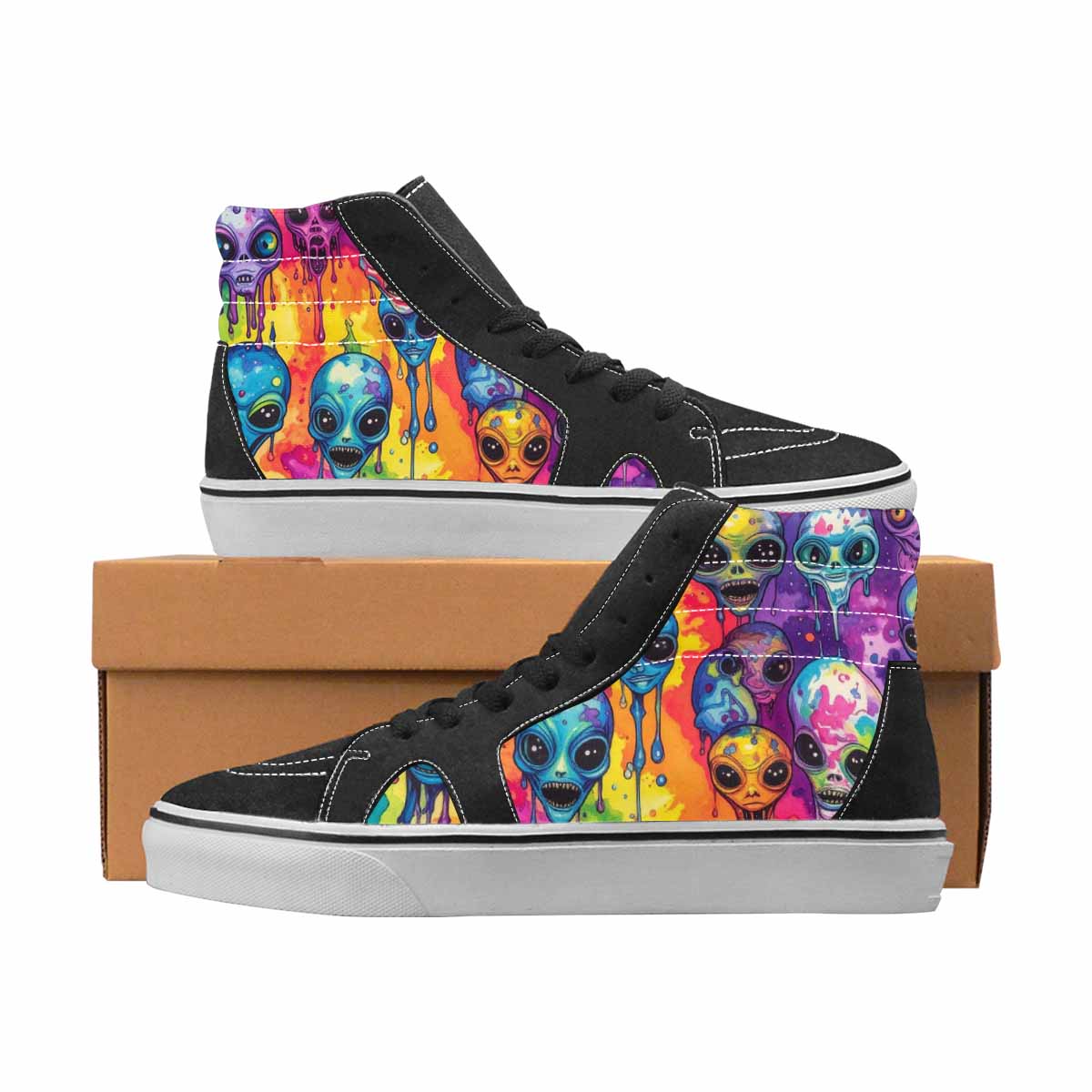 WOMEN'S Alien High Top Canvas Bold Print Wallpaper Art Custom Printed Shoes