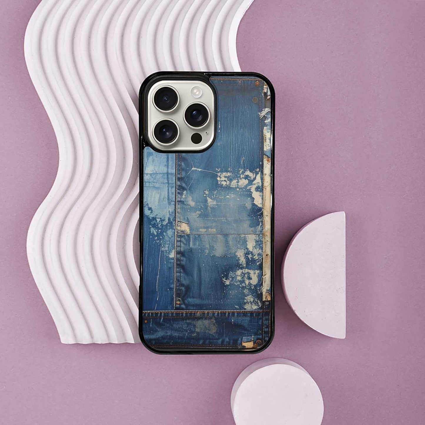 iPhone 16 Pro Max Case — Denim Distressed Textures Print Edge To, Custom Printed Phone Case