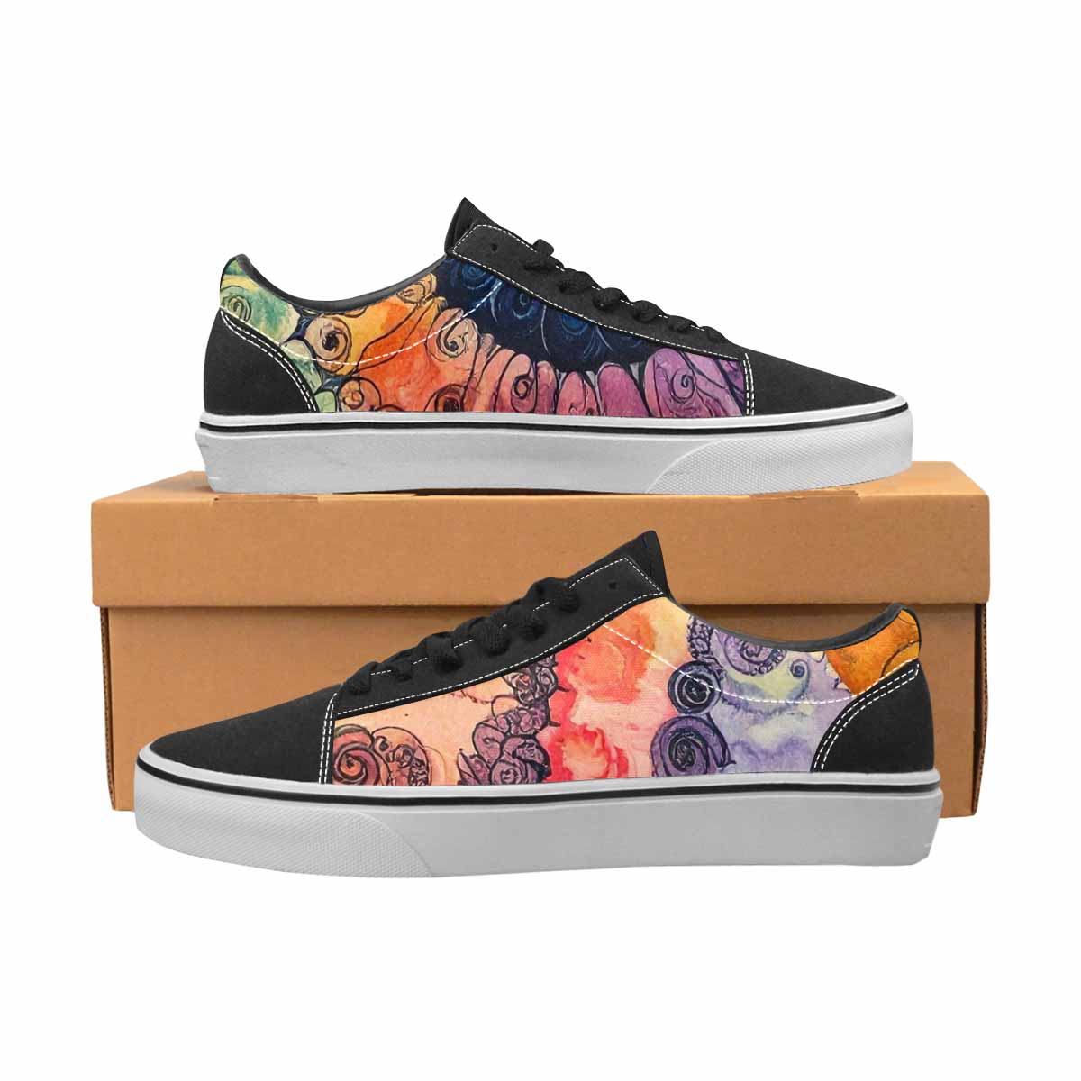 WOMEN'S Tie Lace-Up Canvas Vibrant Chaos Custom Sneakers