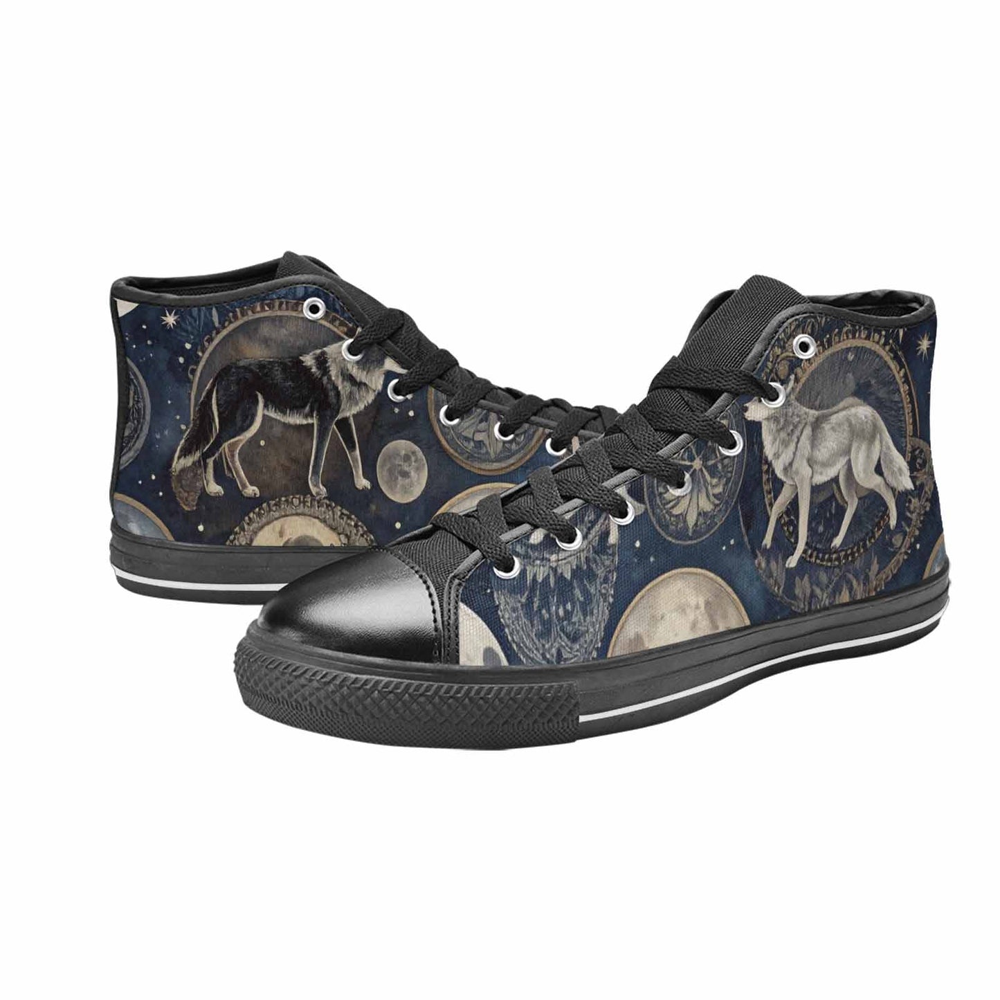 WOMEN'S Wolves Everywhere Collage High Top Canvas Dark Academia Sneakers