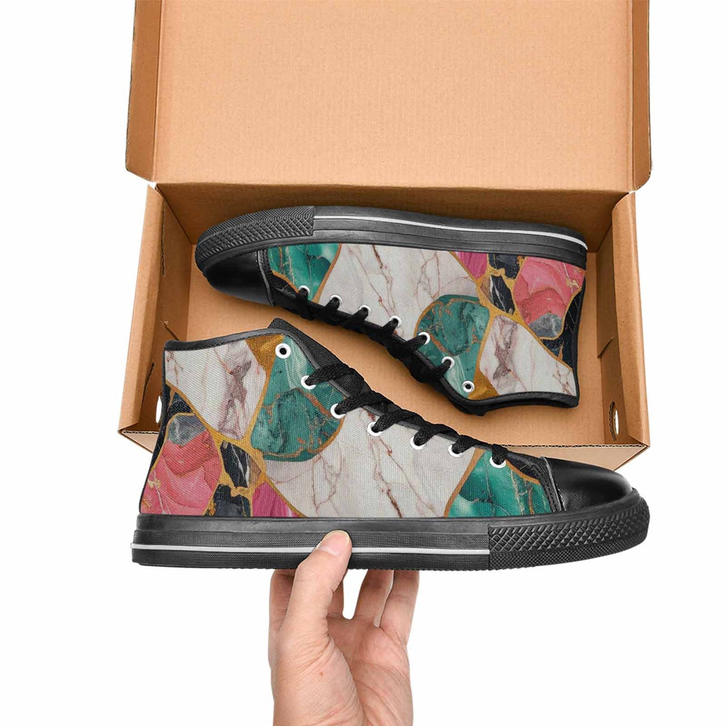 WOMEN'S Marble Stone Texture High Top Canvas Vibrant Chaos Sneakers