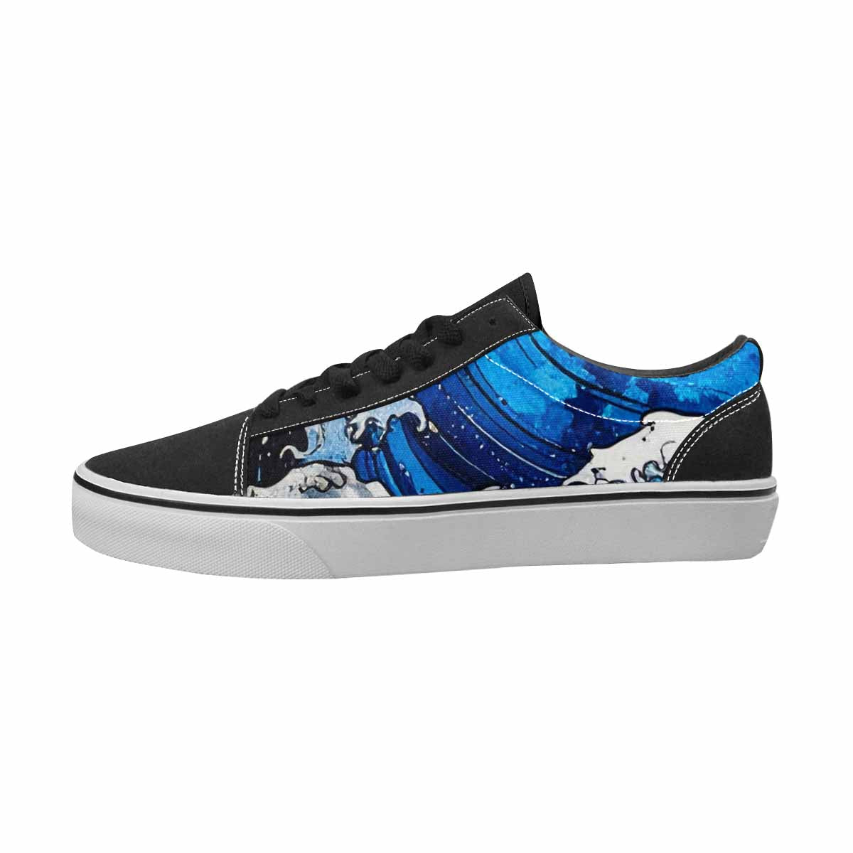 MEN'S Nautical Waves Black & Blue Ink Canvas Made To Order Dreamcore Sneakers