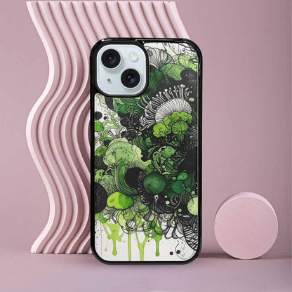 iPhone 15 Case — Sea Creature Burst Black Green Ink, Custom Print Case Cover
