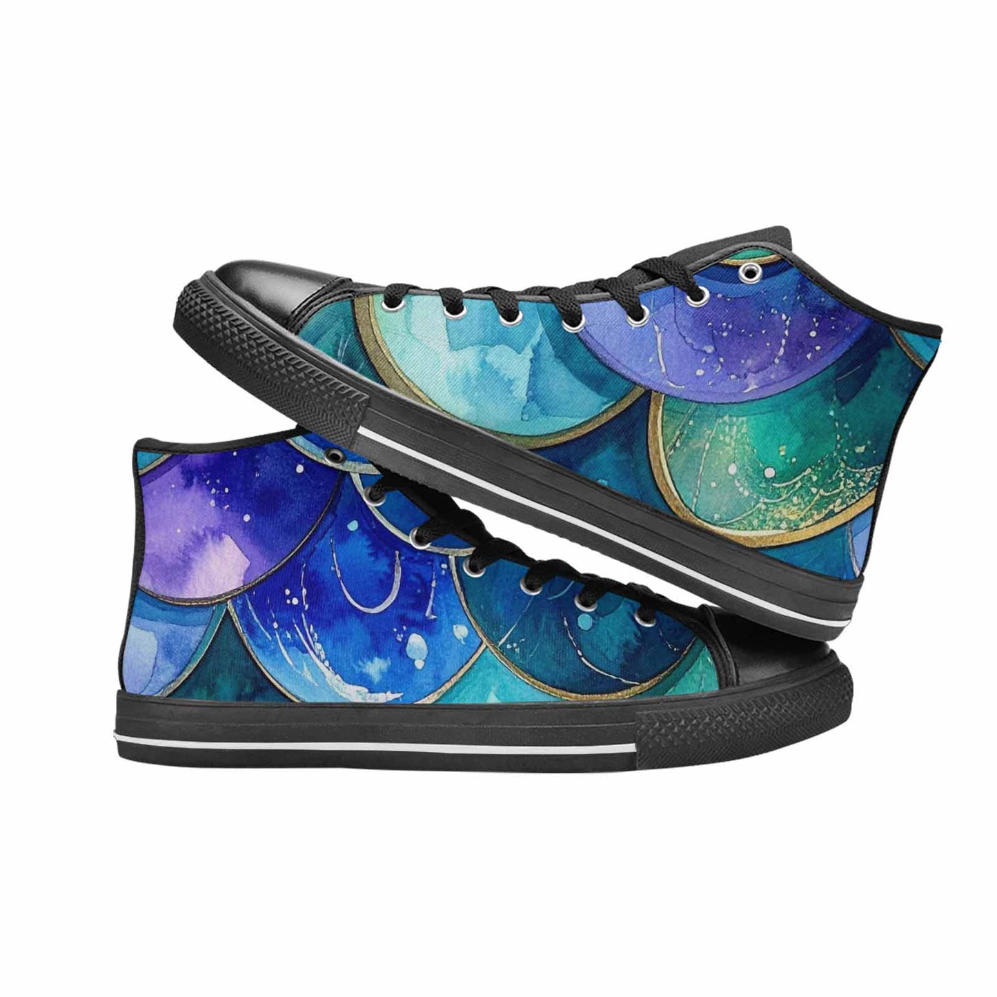 WOMEN'S Mermaid Scale High Top Canvas Vibrant Chaos Shoes