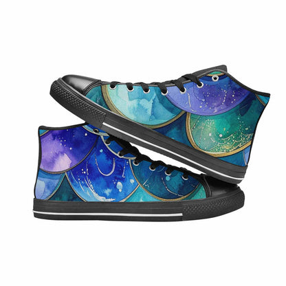 WOMEN'S Mermaid Scale High Top Canvas Vibrant Chaos Shoes