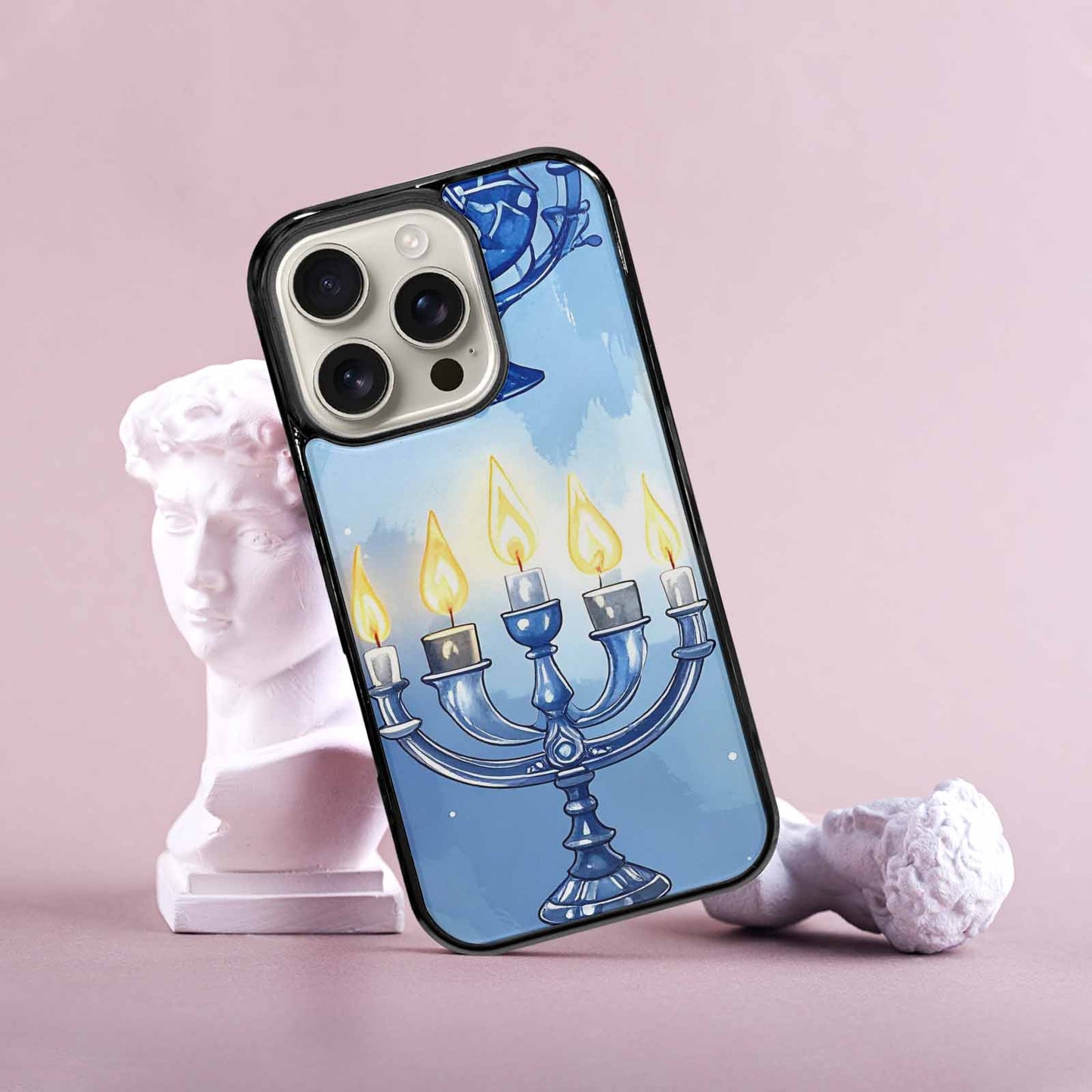 iPhone 16 Pro Case — Hanukkah Menorah Pattern Seamless Repeat Jewish, Custom Designed Case Cover