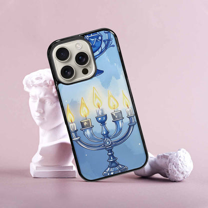 iPhone 16 Pro Case — Hanukkah Menorah Pattern Seamless Repeat Jewish, Custom Designed Case Cover