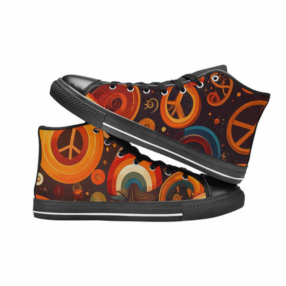 WOMEN'S Groovy 70S Peace High Top Canvas Neon Fantasy Custom Sneakers
