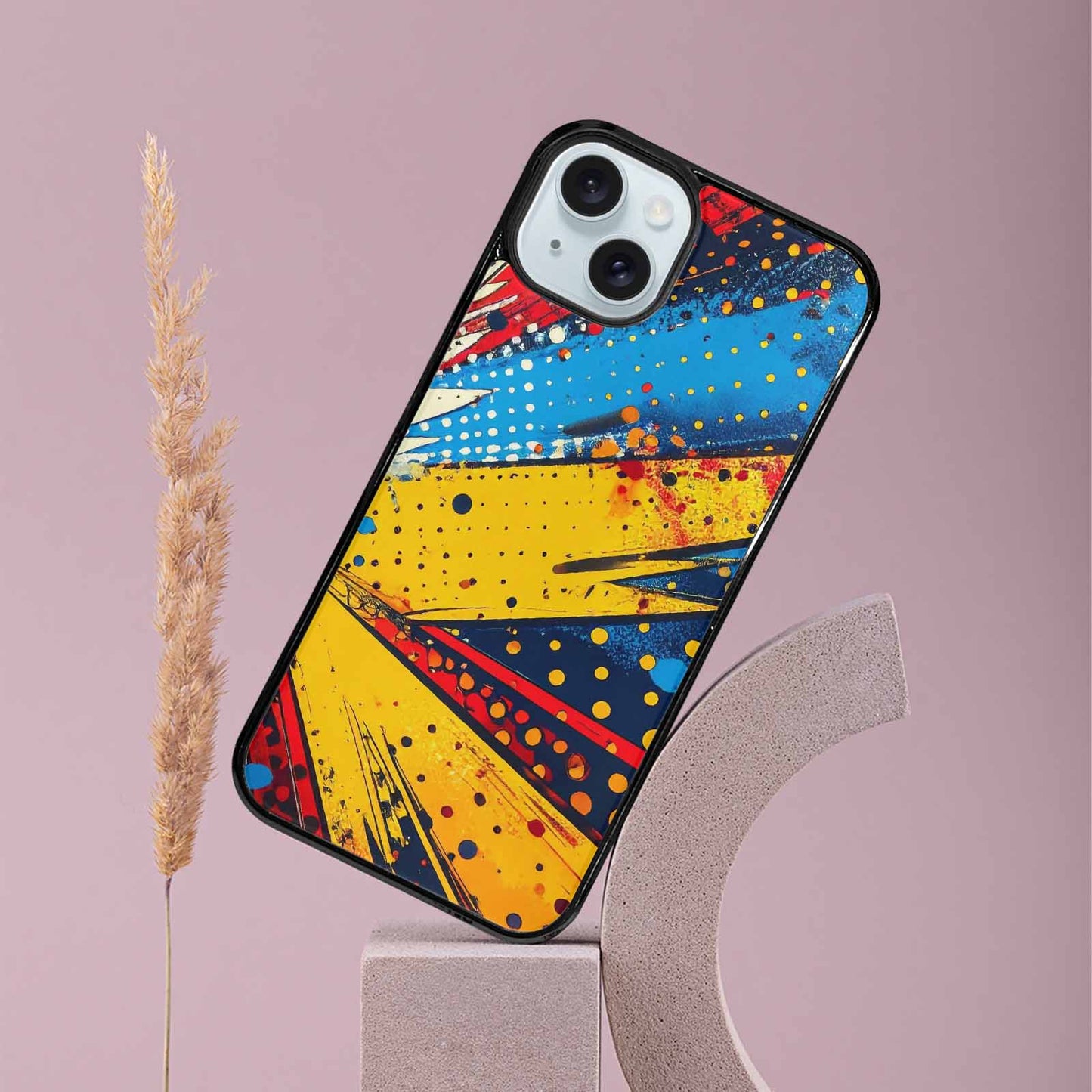 iPhone 15 Plus Case — Comic Halftone Comic Bursts Pattern Hundreds, Unique Phone Case Design