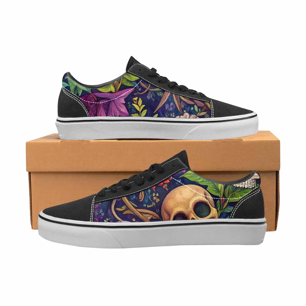 WOMEN'S Skulls  Botanical Skulls Lace-Up Canvas Neon Fantasy Shoes