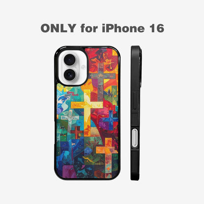 iPhone 16 Case — Faith Cross And Faith Icons Pattern, Original Design Phone Case