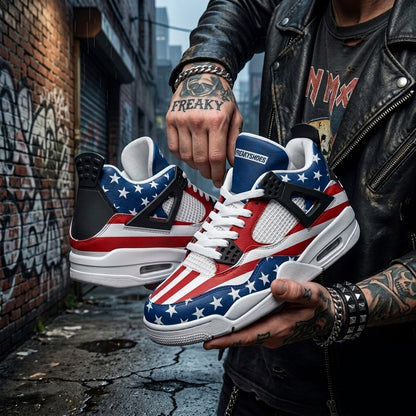 Patriotic USA Stars & Stripes Custom High-Top Canvas Shoes | Freaky Shoes®