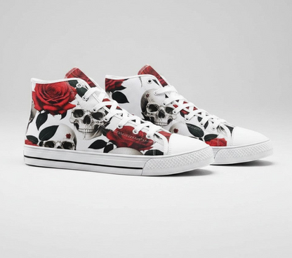 UNISEX Skulls & Rose (Print 7) Custom Sneakers 2 | Freaky Shoes®
