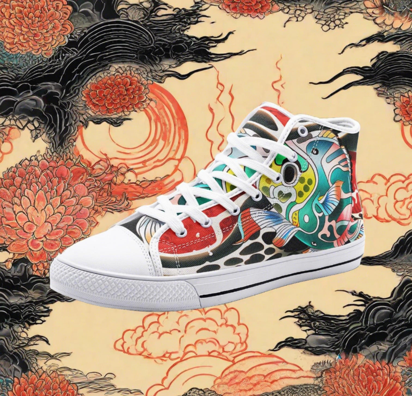 UNISEX Rave Japanese Fish Art Custom Custom Sneakers | Freaky Shoes®