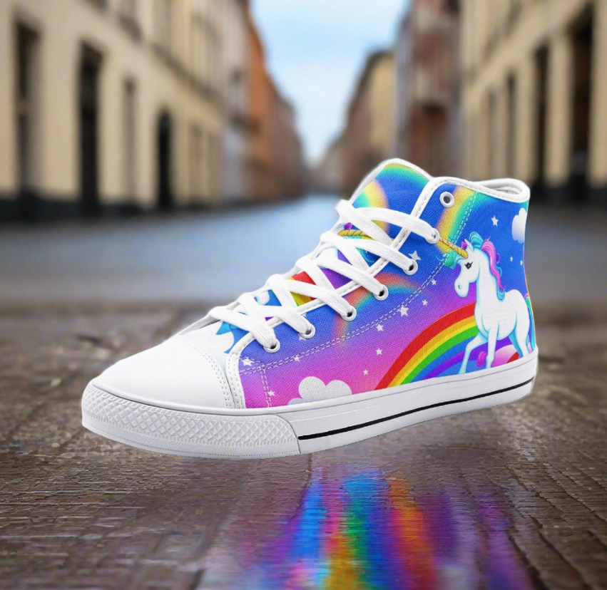 UNISEX Unicorns Rainbows Clouds Custom Sneakers | Freaky Shoes®