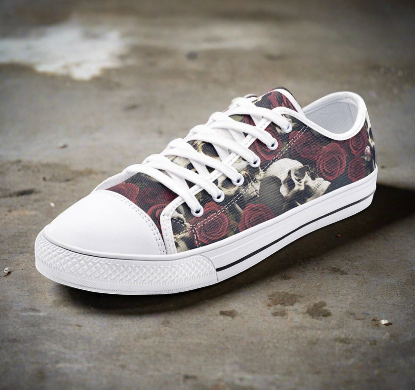 UNISEX Skulls & Ros (Print 12) Custom Sneakers 2 | Freaky Shoes®