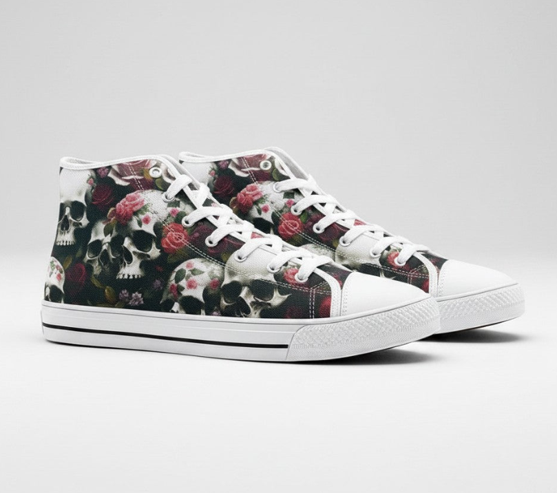 UNISEX Skulls & Roses (Print 12) Custom Sneakers | Freaky Shoes®