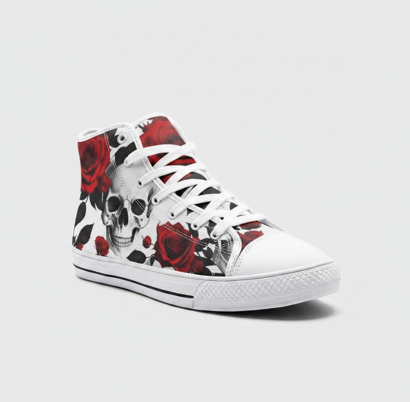 UNISEX Skulls Roses (Print 1) Custom Sneakers 2 | Freaky Shoes®