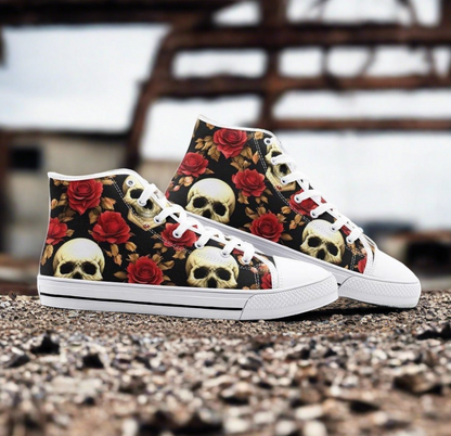 UNISEX Skulls & Roses (Print 3) Custom Sneakers | Freaky Shoes®