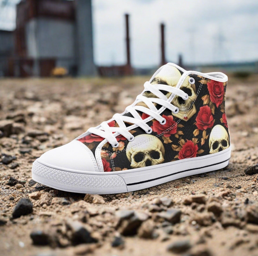 UNISEX Skulls & Roses (Print 3) Custom Sneakers | Freaky Shoes®