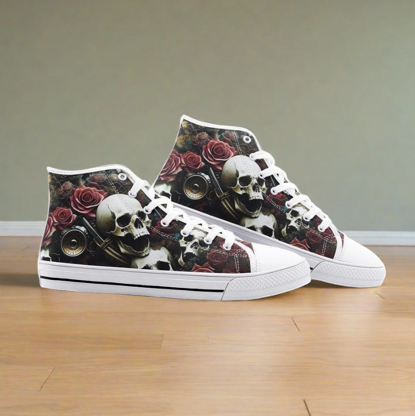 UNISEX Skulls & Roses (Print 9) Custom Sneakers | Freaky Shoes®